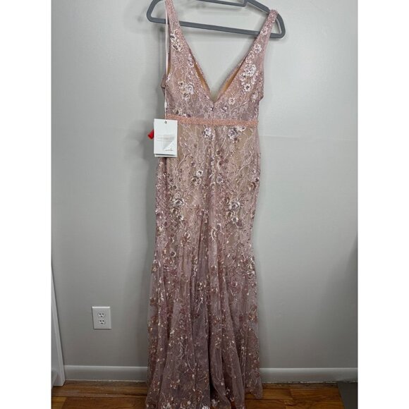 Mac Duggal 67481 Gown Floral Sequin Sleeveless Plunge Neck  A -Line Size 8 Pink - Picture 5 of 7